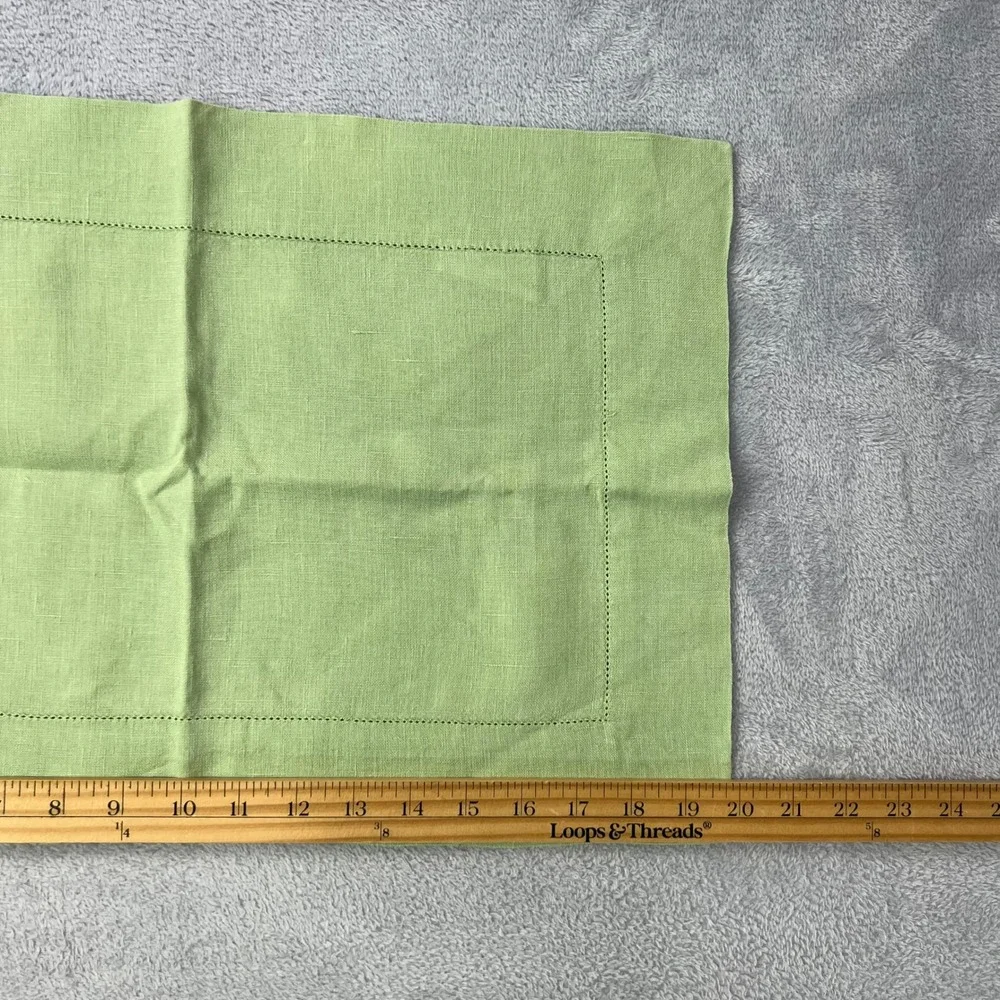 Bloomingdale's At Home 100% Linen Napkins Set of 6 Green Hemstitch Lithuania
